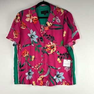 Vibrant Tropical Floral Ladies Shirt by Laundry Sz L NWT pink green yellow blue